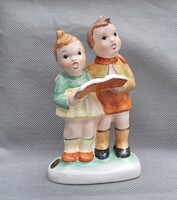 Éneklő kerámia figura pár kézzel festett Iparművész Kerámia  H.T.SZ.