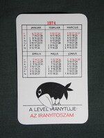 Kártyanaptár,Magyar Posta,grafikai,reklám figura,holló,1974