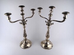 1X437 Antik, 800-as ezüst, nagyméretű, háromágú gyertyatartó asztali kandaláber pár 1374 g
