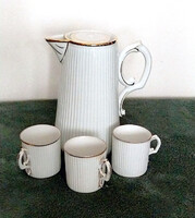 Antik régi muzeális ritka Lukafai Üveggyár Zsolnay bordás fehér porcelán kávés kanna+3 mokkás csésze