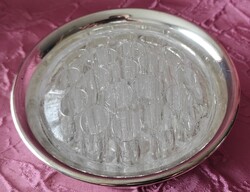 Ezüstözött edényke tálka üvegbetétes tolltartóval különlegesség jelzett asztal dísz