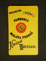 Kártyanaptár,Pécs,Pannónia sörgyár,sörfőzde,Szalon,Kinizsi,Maláta sör,1974