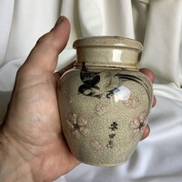 Kínai Porcelán kerámia Japán tea doboz gyömbértartó 19.sz díszdoboz madár cseresznyevirág zöld tea