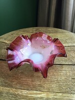 Antik viktoriánus opál üveg fodros szélű tálka