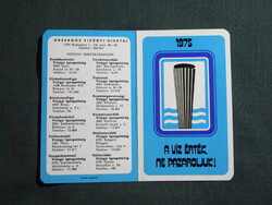 Kártyanaptár,országos vízügyi hivatal,grafikai,víztorony,1975
