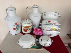 Mintás  zománcos zománcozott  tárgyak tálak kanna tejeskanna vizeskanna