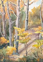 AKCIÓ! CSAK 9 EZER FT: Pattantyus Sári: Erdei táj - akvarell 1980-ból - Loy Sári, Loy Sára