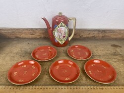 -AX036- Régi Kávés Teás Készlet Victoria Schmidt&Co. Csehszlovák Porcelán Kancsó Kanna 6db Tálka