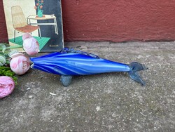 Retro kék kb 26 cm  üveghal hal vitrindísz nipp  gyűjtői nosztalgia darab