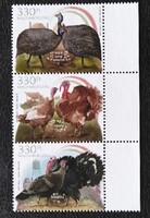 S5587-9cjszá / 2023 Baromfifajták III.  bélyegcsík összefüggő postatiszta jobb széli álló tépésvariá