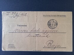 1912-es hivatalos levélboríték – Bács-Bodrog vármegye tiszti ügyészsége, Zombor – Baja