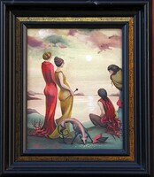 Kolozsvári Grandpierre Miklós "Várakozás" c. olajfestmény, ingyen posta