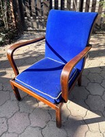 Régi kék bársony íves karfás art deco fotel Kozma?
