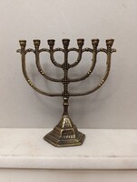 Antik menora patinás sárgaréz menóra zsidó gyertyatartó 7 ágú réz gyertya tartó Jerusalem 324
