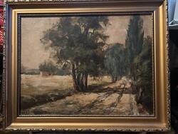 Rab J.: Alföldi / ligetes tájrészlet - olaj, vásznon 50x70