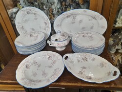 Alt Wien Pirkenhammer 1873-1918,Kézi Festett Virág Mintás 8 Személyes Porcelán Étkészlet.21 db.
