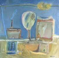 Bíró Gábor Vámház c. Képcsarnokos festmény 60x60 cm  1979 !