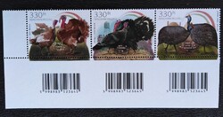 S5587-9ckbas / 2023 Baromfifajták III.  bélyegcsík postatiszta vonalkódos bal alsó ívsarki  összef.