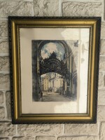 Gyönyörű Bécsi Michaelertor  Szent Mihály Kapu (. Karl Schwetz ) színezett rézkarc