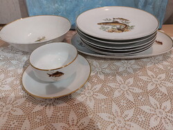 Bavaria, gyönyörű halas porcelán készlet, tányérok, tálak, hal horgászoknak, horgász