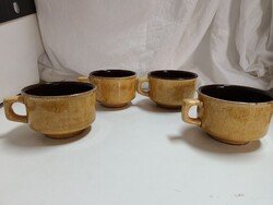 Fényes mázas Városlődi majolika csésze szett, nagy kakaós bögrék - hibátlan, 4 db