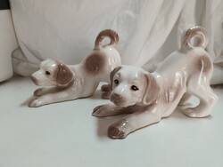Román mázas kerámia játszó labrador kiskutya figura, nagyobb méretű- 2 db van belőle