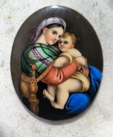 Gyönyörű antik Porcelán kép Raffaello Sanzio  képe utàn Medàll keretben Hàzi àldàs kàpolna célra