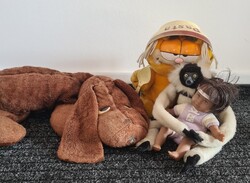 Retro plüssjáték csomag kutya, fekete fehér vari maki majom ,baba