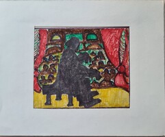 Korényi Attila kortárs festő : Zongora nélküli Zongorista 1997 keret nélküli filmtől rajz