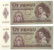 2 x 5 pengő 1939 sorszámkövető pár aUNC-UNC