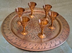 6db réz kupica pohár tálcán (M6070)
