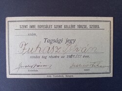 Eredeti tagsági jegy (1920/1931) Szent Imre Egyesület Szent Gellért törzs – Szeged