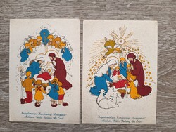 2 db rajzolt vallásos képeslap Karácsony, Betlehem témában, postatiszta