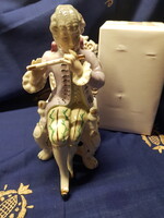 Porcelán, viktoriánus fuvolázó figura!