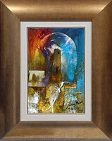 Buday Mihály: Őrtorony a világ végén - keretezve 48x38cm - alkotás: 30x20cm - h-22-hfd