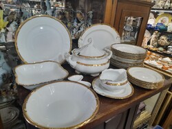 Exkluzív Pirkenhammer 1918-1939,Kézi Festett Aranyozott Mintás 6 Személyes Porcelán Étkészlet.25 db.