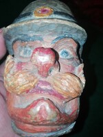 Antik fa kézzel készített, festett dugó nagy üvegbe való 12 cm.Hihetetlen akciók aukciók hétvégére