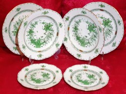 Herendi zöld Indiai 2 személyes vacsorázó szett lapos leveses süteményes 6db