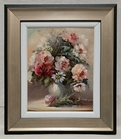 VÉGSŐ ÁR! MÁRC. 13-IG ÉL! Varga Szidónia "Virágok a kertemből" festmény szép keretben, ingyen posta