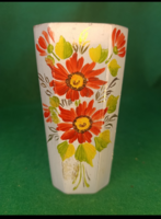 Antik öntött ,nyolcszögletű ,kristály ,kézi festett ,aranyozott üvegpohár 19 sz. vége