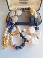 Gyönyörű,Lapis Lazuli és tenyésztett gyöngy nyaklánc