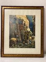 Ismeretlen alkotó: Postakocsi  szinezett rézkarc