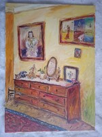 Kortárs festmény : Sárga szobabelső - Olaj, vászon - 50 cm x 70 cm lakkozva!!!