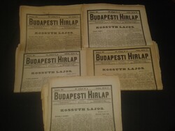 1894.03.27-28-29-30-31 Budapesti Hírlap ( Kossuth Lajos halála ) 5 db. újság (  töredék )
