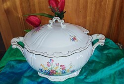 Zsolnay levesestál, barokk , aranytollazott .