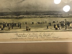 Első repülőgépről készült eredeti 200 éves színes metszet "ARIEL" korabeli keretben, London látképe