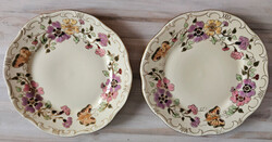 Zsolnay pillangó mintás porcelán süteményes tányérok aranyozott peremmel - 2db