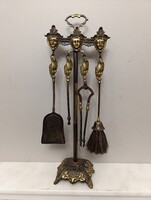 Ashtray Set Antique Patinated Brass Ashtray for Fireplace Stove Missing Tools 327