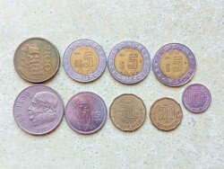 Mexikó 9 db Különböző Érme 10 20 50 Centavos 1 5 100 Pesos 1975-2011