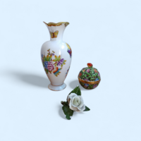 3db Herendi Porcelán - Viktória Váza - Epres Bonbonier - Rózsa